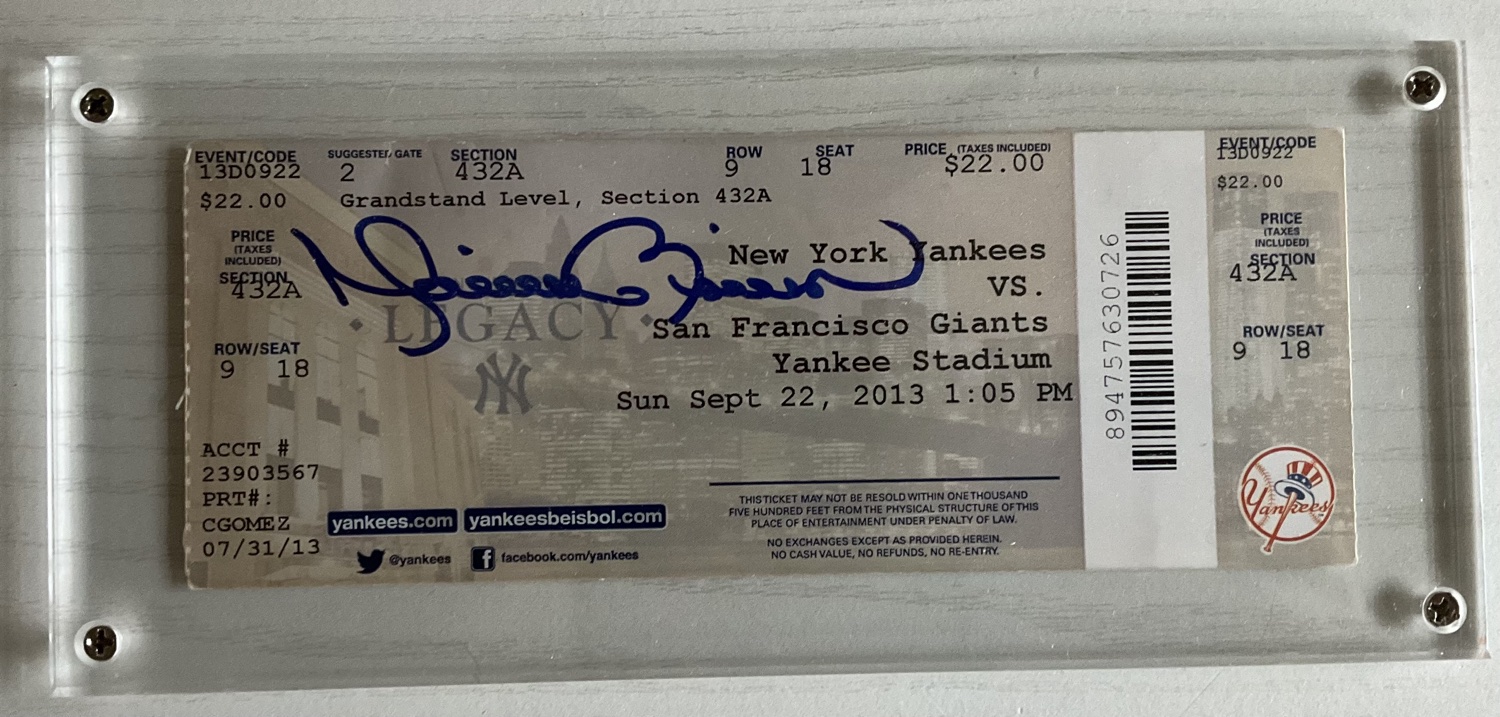 Mariano Rivera Signed Mariano Rivera Day Ticket Stub, Yankees vs. Giants, Sept 22, 2013 (JSA), photo 1 of 1